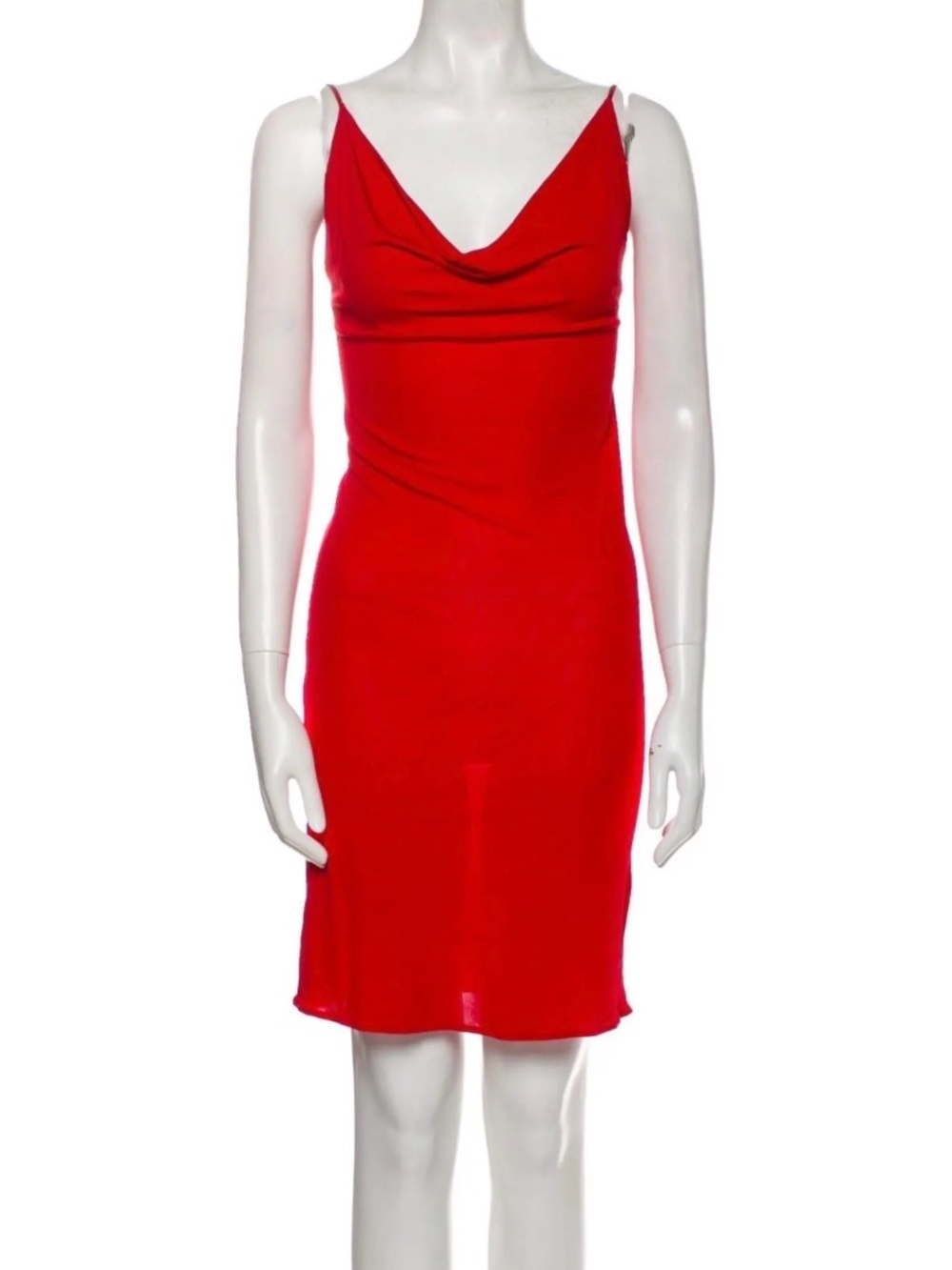 YIGAL AZROUEL Bright Red Nylon Midi / Mini Cowl Neck Dress - Designer 0 / XS